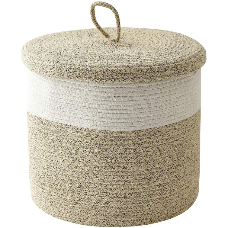 Rosecliff Heights Woven Rope Basket With Lid Cotton Rope Baskets For Organizing, Large Laundry